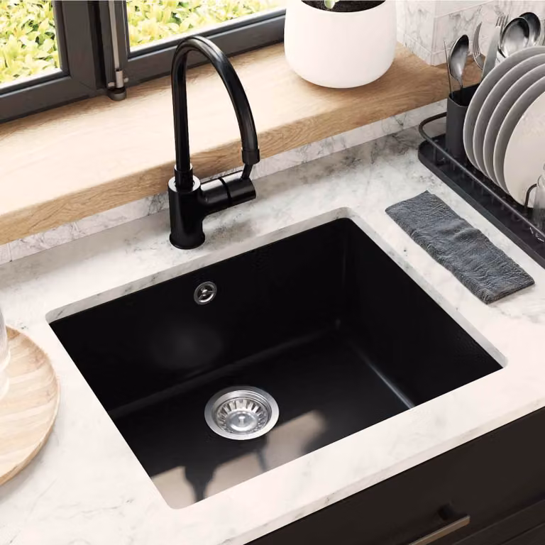 Lavello vidaXL in quarzo e resina colore nero L: 53 cm, P: 46 cm, H: 20 cm
