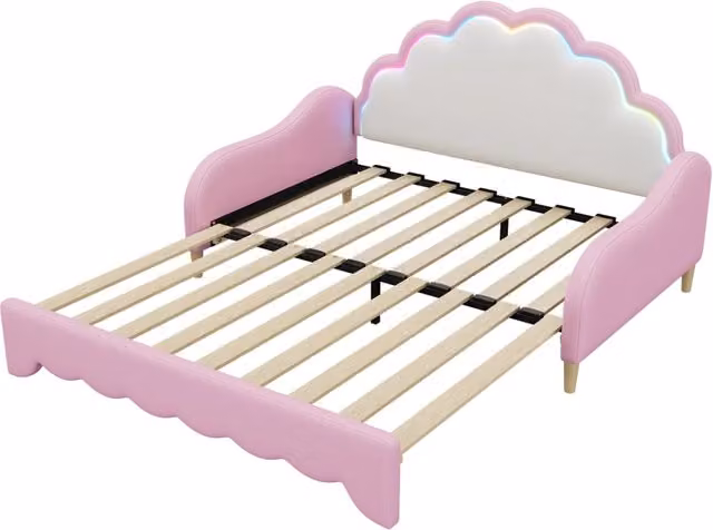 Letto divano 140x200 cm rosa con LED integrato e struttura in PU e MDF