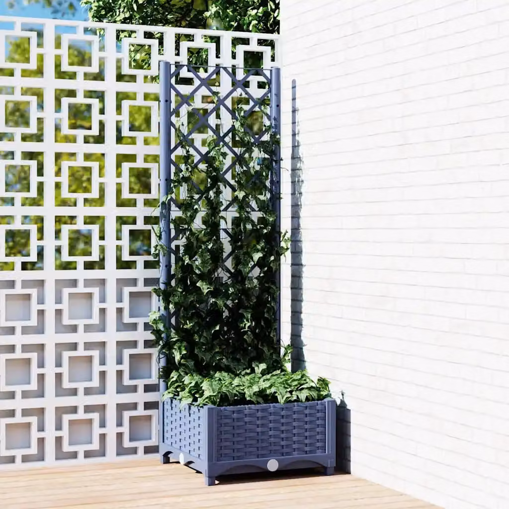 Fioriera da giardino con traliccio per piante rampicanti vidaXL, blu grigio, L/P/H: 40 x 40 x 121,5 cm