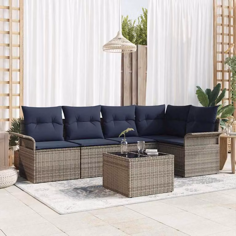 Maison Exclusive - Set da giardino composto da 6 pezzi, divano, colore grigio, realizzato in rattan sintetico