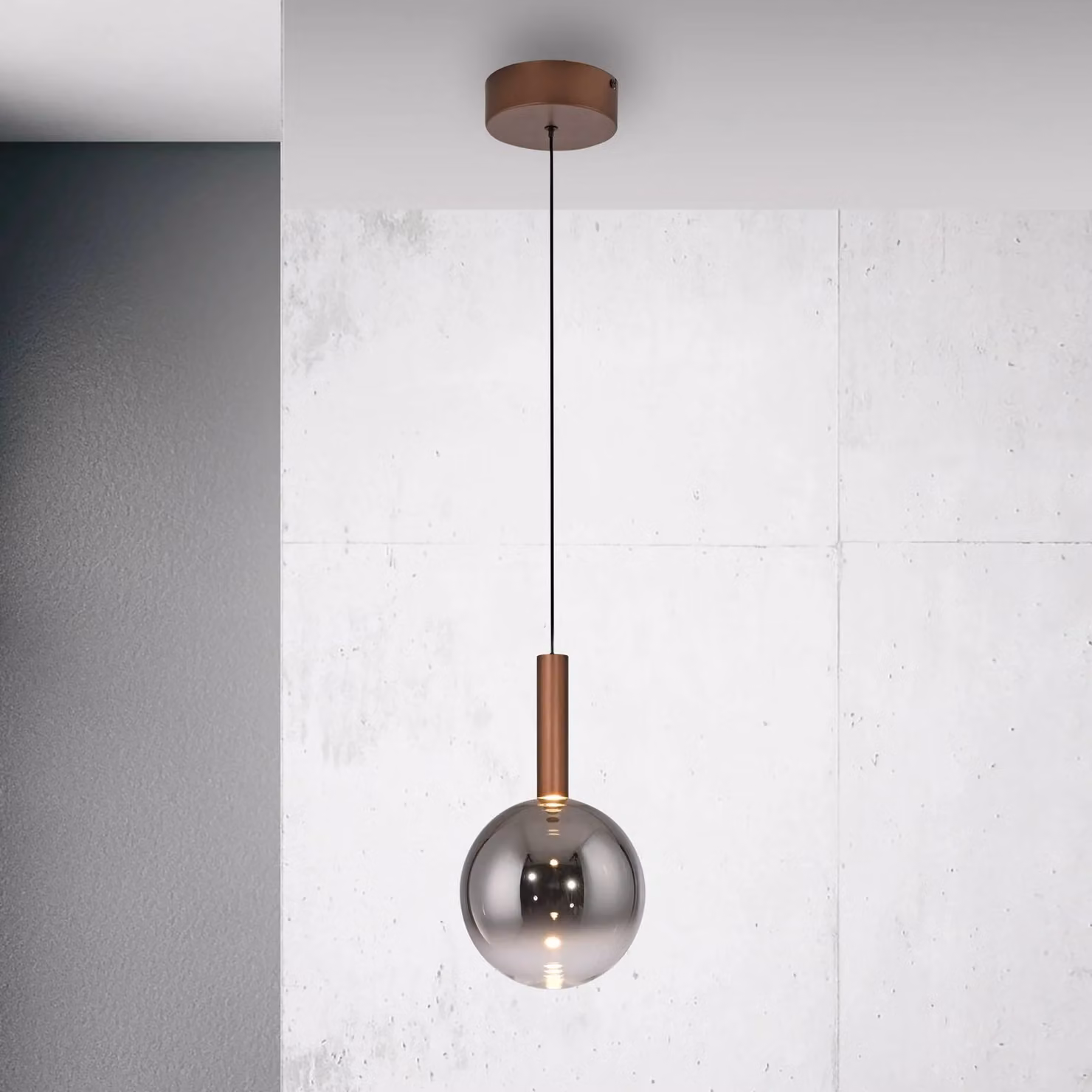 Paul Neuhaus lampada LED a sospensione Bowl, Ø 20 cm, marrone/grigio dimmerabile, Marrone / Ruggine, Soggiorno / Sala da pranzo, Vetro, Moderno