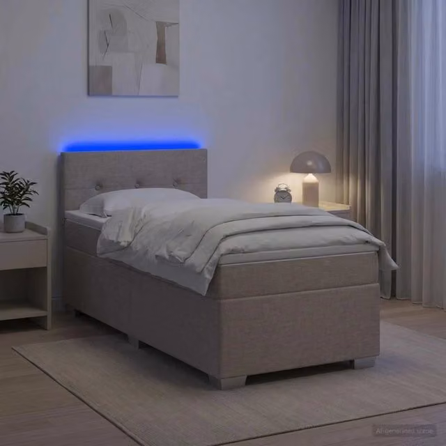Letto con Box Spring, Materasso Ibrido e Illuminazione LED vidaXL, Colore Tortora, L/P: 90 x 200 cm
