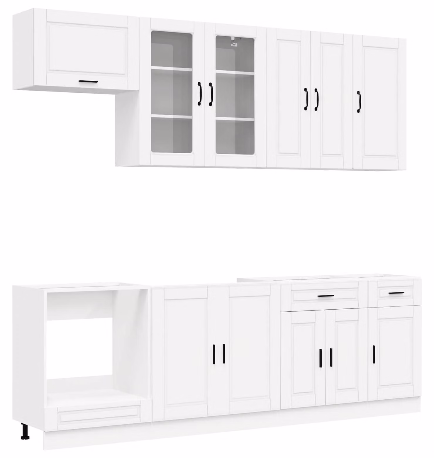 Set di mobili da cucina PORTO, 8 pezzi, in legno impiallacciato bianco