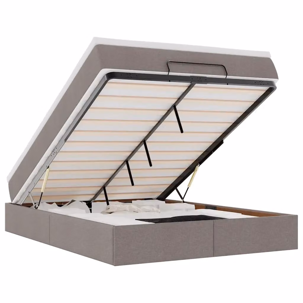 Letto con contenitore a sollevamento vidaXL in tessuto beige e grigio L: 140 cm, P: 200 cm, H: 280 cm – 2