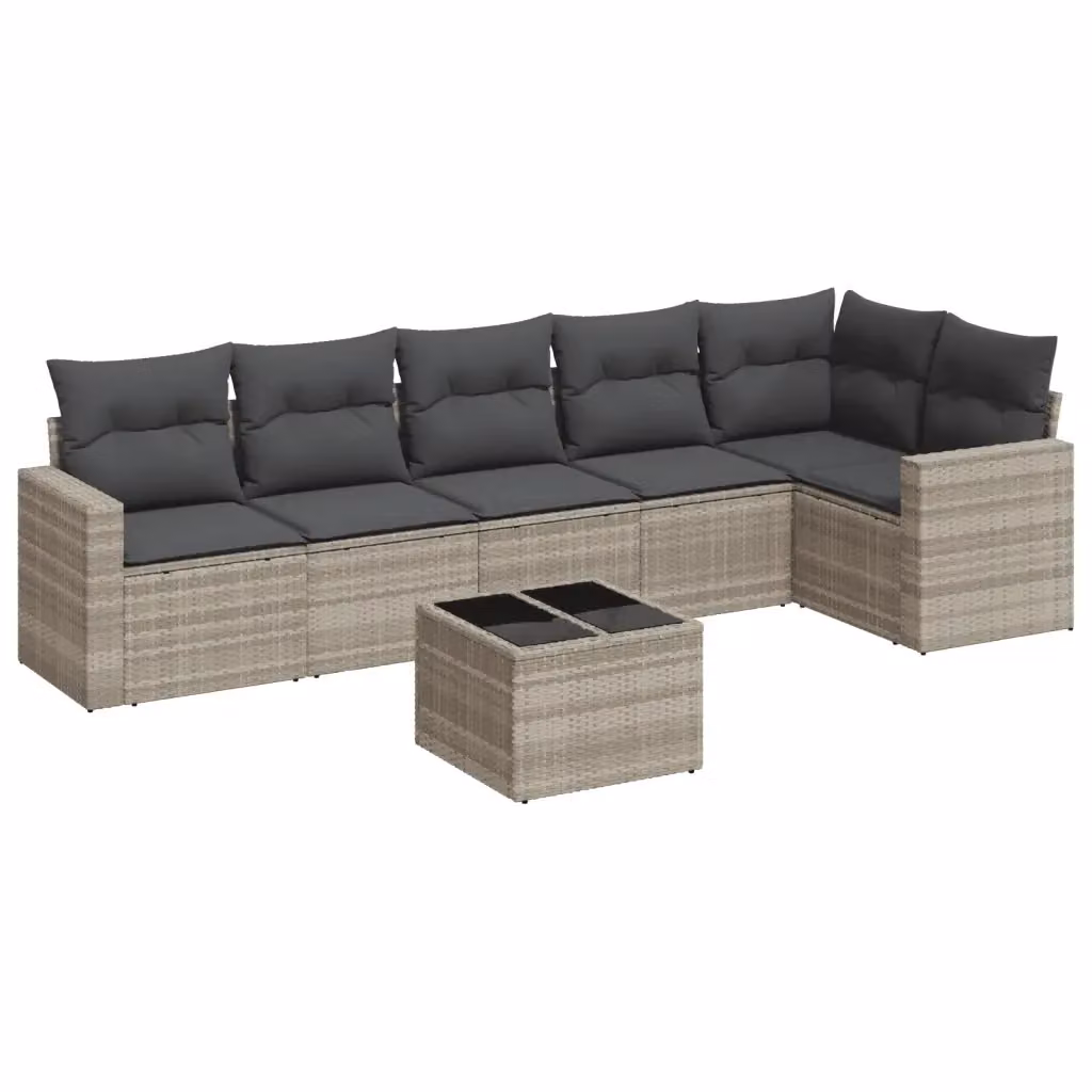 vidaXL Set Divani da Giardino a L 7pz in Polyrattan Grigio con Cuscini e Tavolino da Esterno – 2