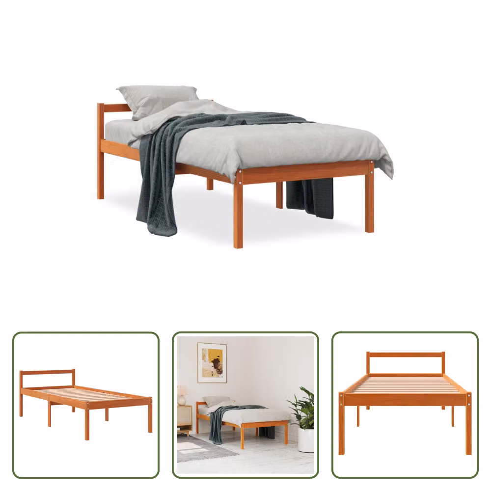 The Living Store Letto Senior cera marrone 90x190 cm in legno di pino massiccio