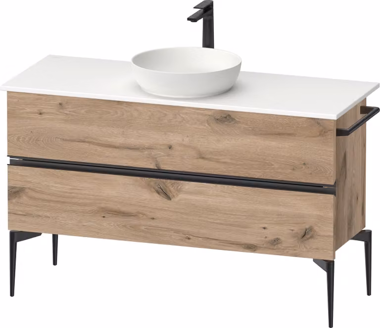 Duravit Sivida Meuble sous-lavabo sur console, 2 tiroirs, poignée noire diamantée mate, 1245x475x548mm, SV46600BD550000, SV46600BD550000