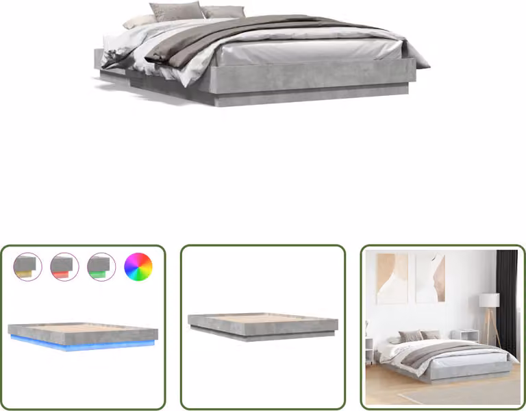 The Living Store Struttura letto con LED in cemento grigio 150x200 cm