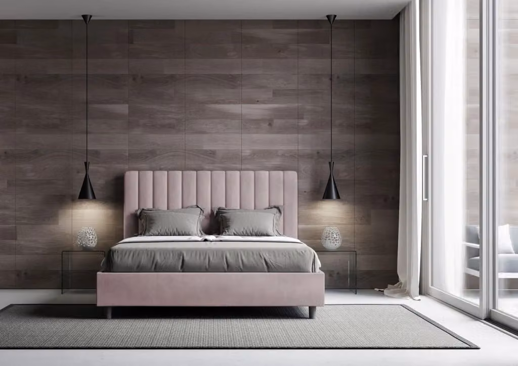 Letto matrimoniale king size con contenitore Agueda ityhome in microfibra imbottito colore glicine L: 170 cm, P: 200 cm – 2