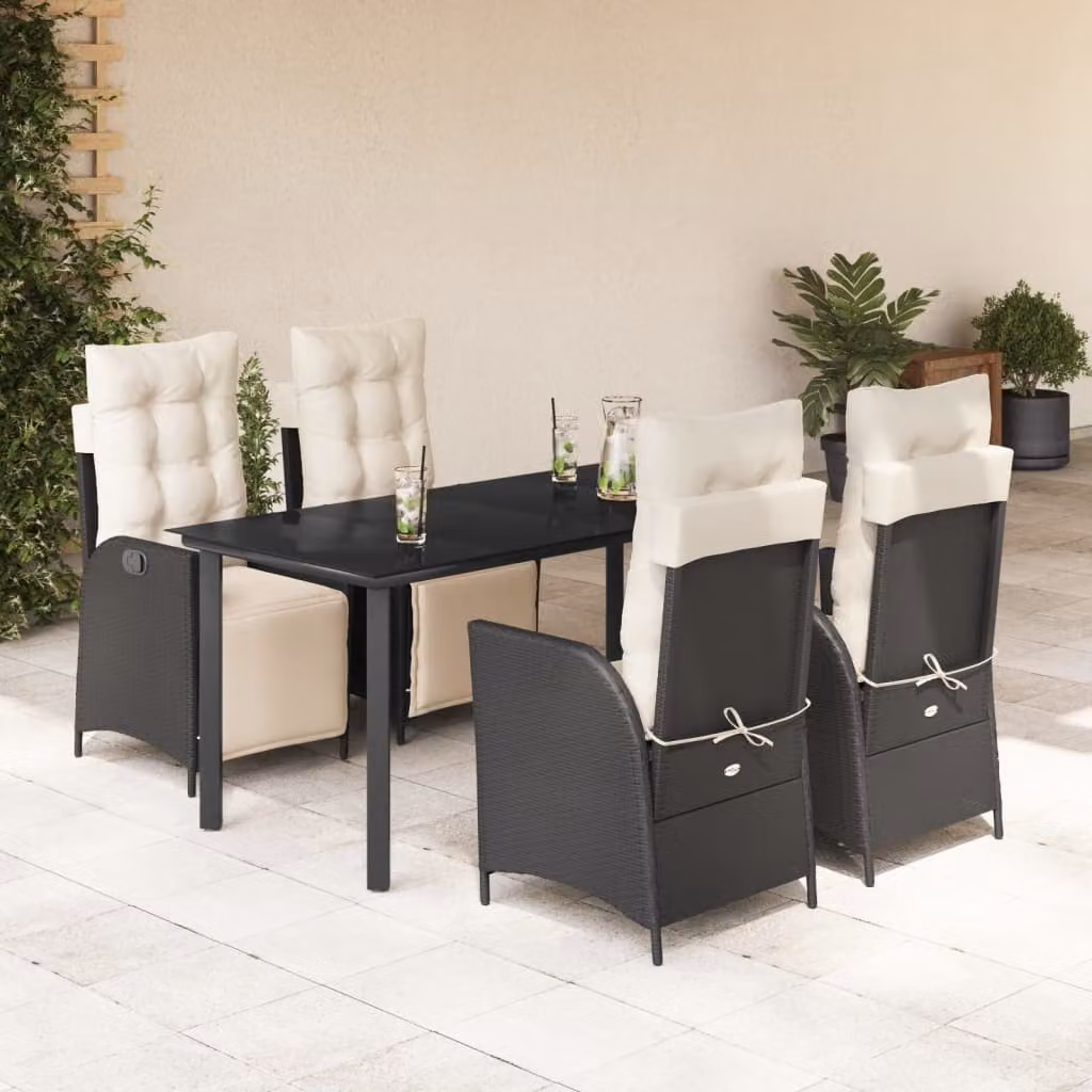 Set da Pranzo da Giardino vidaXL 5 pz in Polyrattan Nero con Piano in Vetro – 1