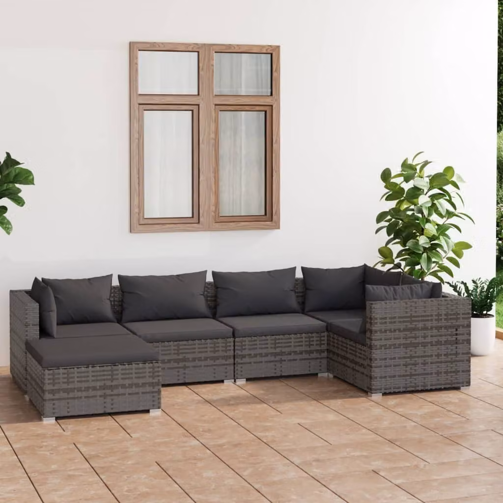The Living Store Set da giardino da 6 pezzi con cuscini in poly rattan grigio