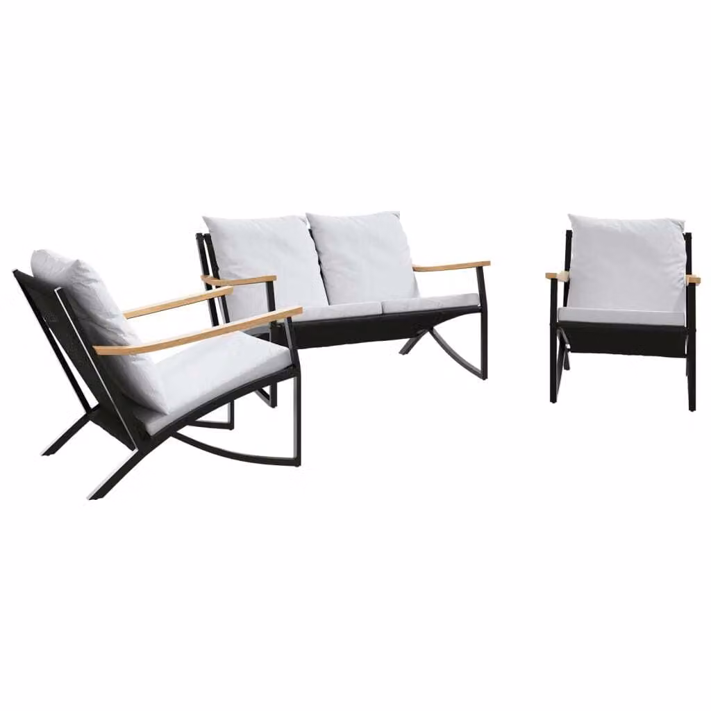 Set Mobili da Balcone 3 pz con Cuscini Nero in Acciaio