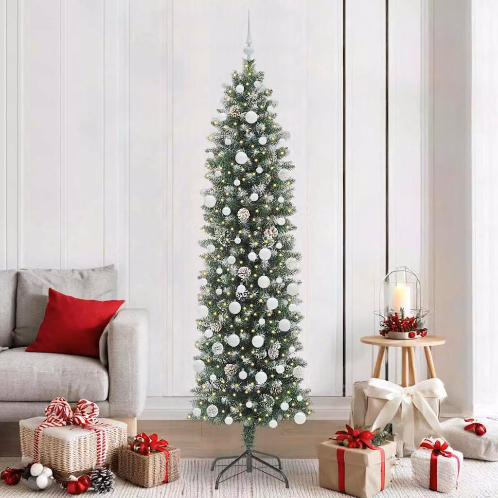 Maison Exclusive - Albero di Natale artificiale slanciato, verde e bianco, 210 cm