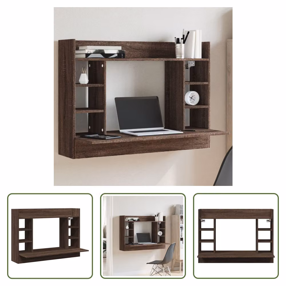 The Living Store scrivania a muro look rovere marrone 105x48x75 cm materiale in legno