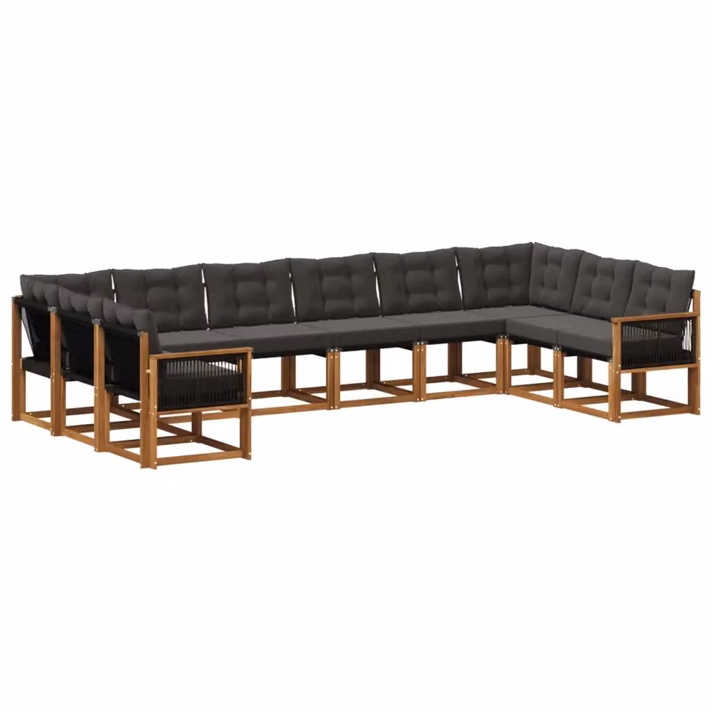Set di divani da esterno vidaXL in legno di acacia con cuscini, marrone e nero – 2