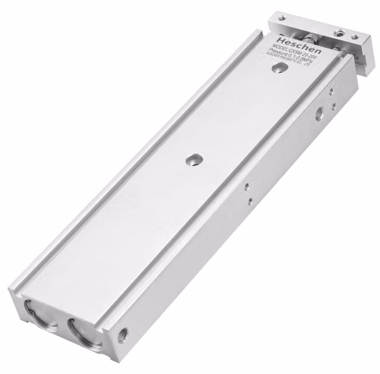 Cilindro pneumatico a doppia azione in alluminio - Cuscinetto a scorrimento pneumatico - Guida con ammortizzatore - Argento - Diametro del foro: 25 mm - Corsa: 200 mm - Per applicazioni industriali...