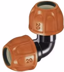 Raccordo a gomito per tubo in polietilene Claber Rainjet 90322 arancione