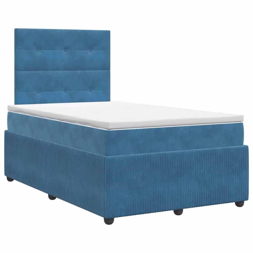 Letto box spring con materasso vidaXL in velluto blu e bianco, L/P: 120 x 200 cm – 2