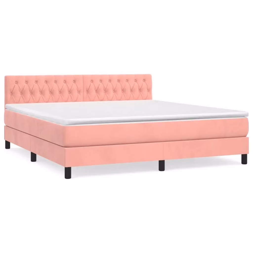 Letto Ibrido con Giroletto a Molle e Materasso vidaXL in Velluto Rosa e Bianco L/P: 180 x 200 cm – 2