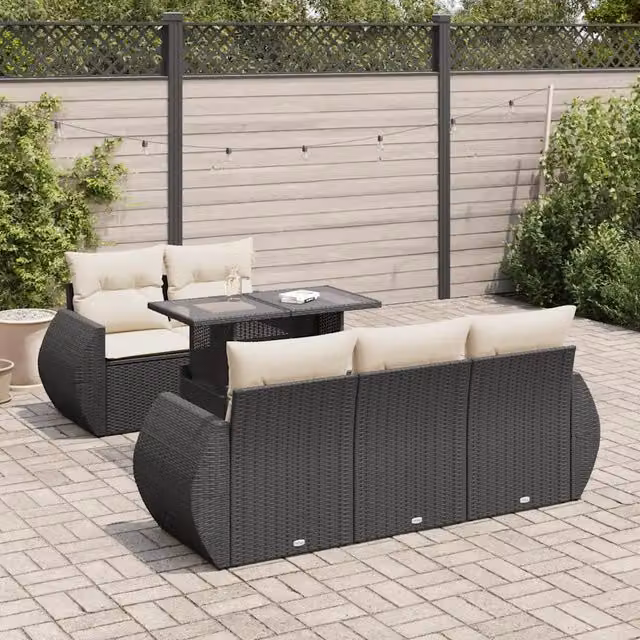 Set Divano da Giardino 6 pz con Cuscini Nero in Polyrattan 3326567