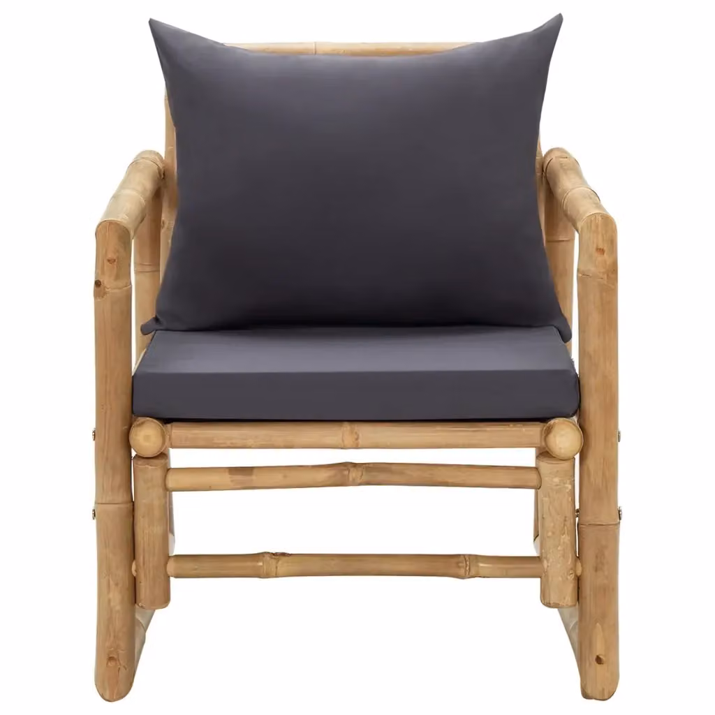 Set di 2 sedie da giardino vidaXL in legno di bambù con cuscini grigi e braccioli – 2