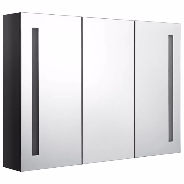 Armadietto Bagno | Armadio da bagno con Specchio e LED Nero Lucido 89x14x62 cm