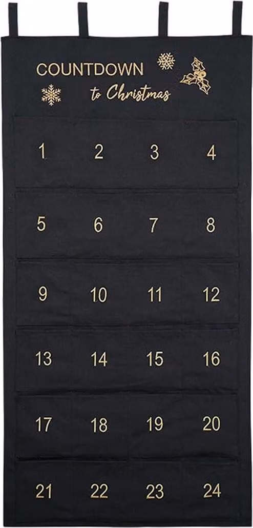 Calendario dell'Avvento in tessuto da riempire - Sacchetto in tessuto da decorare personalmente - Sacchetti regalo - Set di arazzi riutilizzabili (nero)