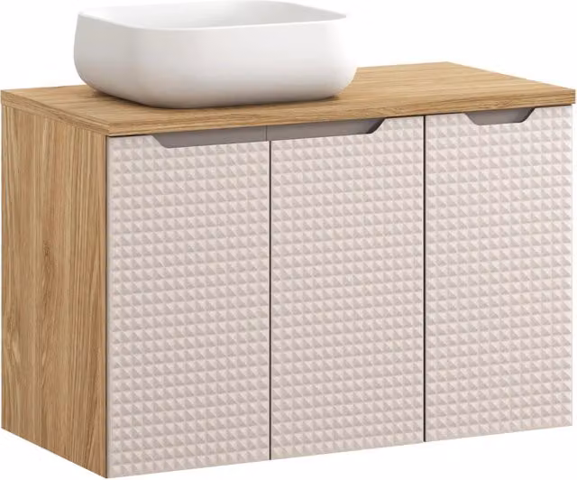 Set mobili bagno Nika Luxor di Luxor Living con piano e lavabo da appoggio, colore beige, sospeso, L: 90 cm, P: 46 cm