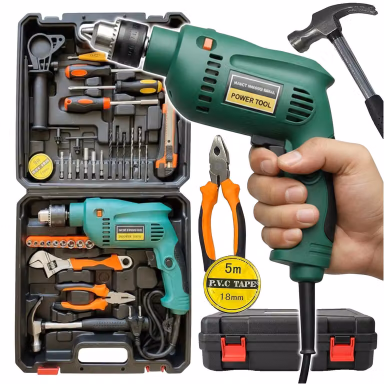 Trapano avvitatore a percussione, 550W, set di accessori da 37 pezzi, alimentazione a rete, motore a spazzole,