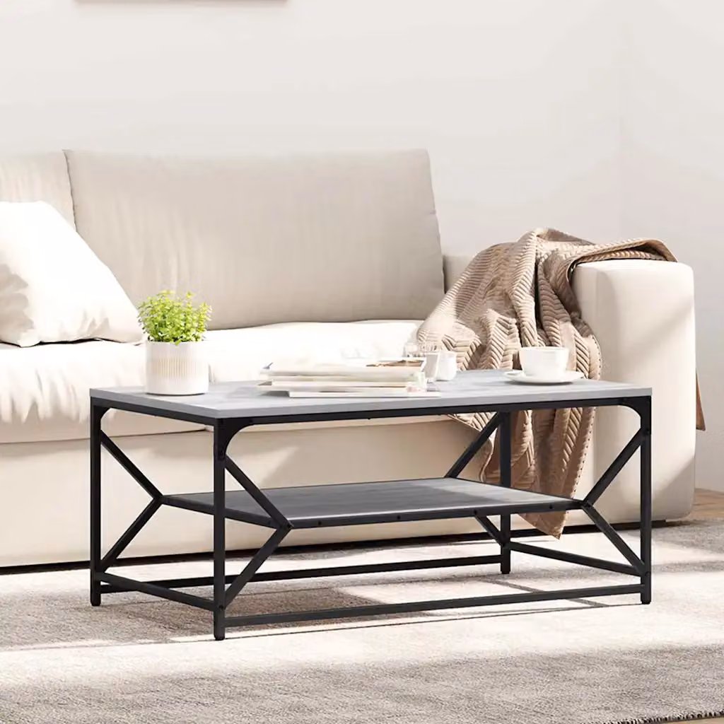 vidaXL Tavolino da salotto moderno in legno e metallo Grigio, L 90 cm x P 50 cm x H 40 cm