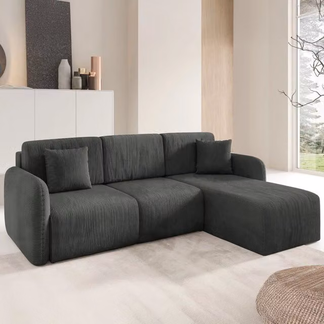 Divano Letto Ranco DMORA con Penisola Contenitore, Grigio, L/P/H: 245 x 185 cm