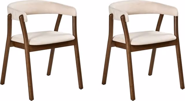 Set di 2 sedie da pranzo in tessuto poliestere marrone scuro e bianco sporco Gambe in legno di gomma Stile retrò tradizionale