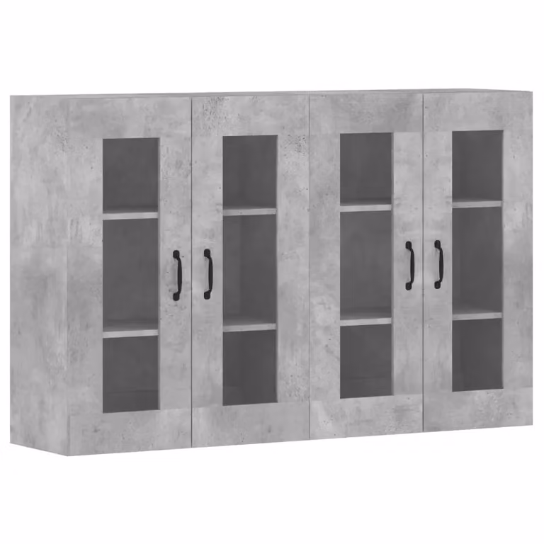 Set di 2 armadietti da parete vidaXL in stile industrial con ante in vetro, colore grigio, in legno e metallo