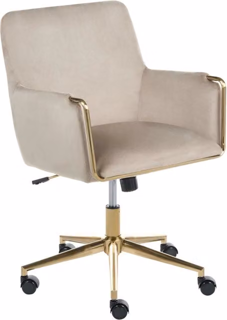 Sedia da ufficio girevole Beliani in velluto beige con dettagli oro e base in metallo per home office