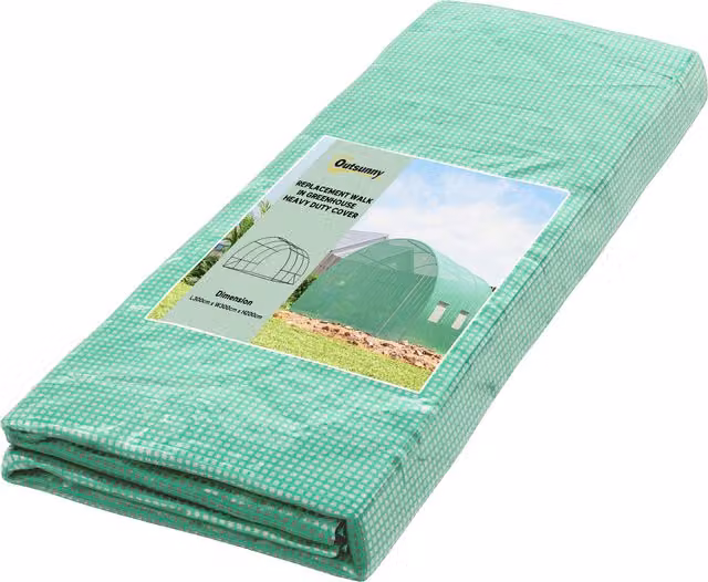 Telo Serra Outsunny in PE Verde con 6 Finestre, Porta Avvolgibile e Bordi Interrati, L: 3 m, P: 3 m, H: 2 m – 1