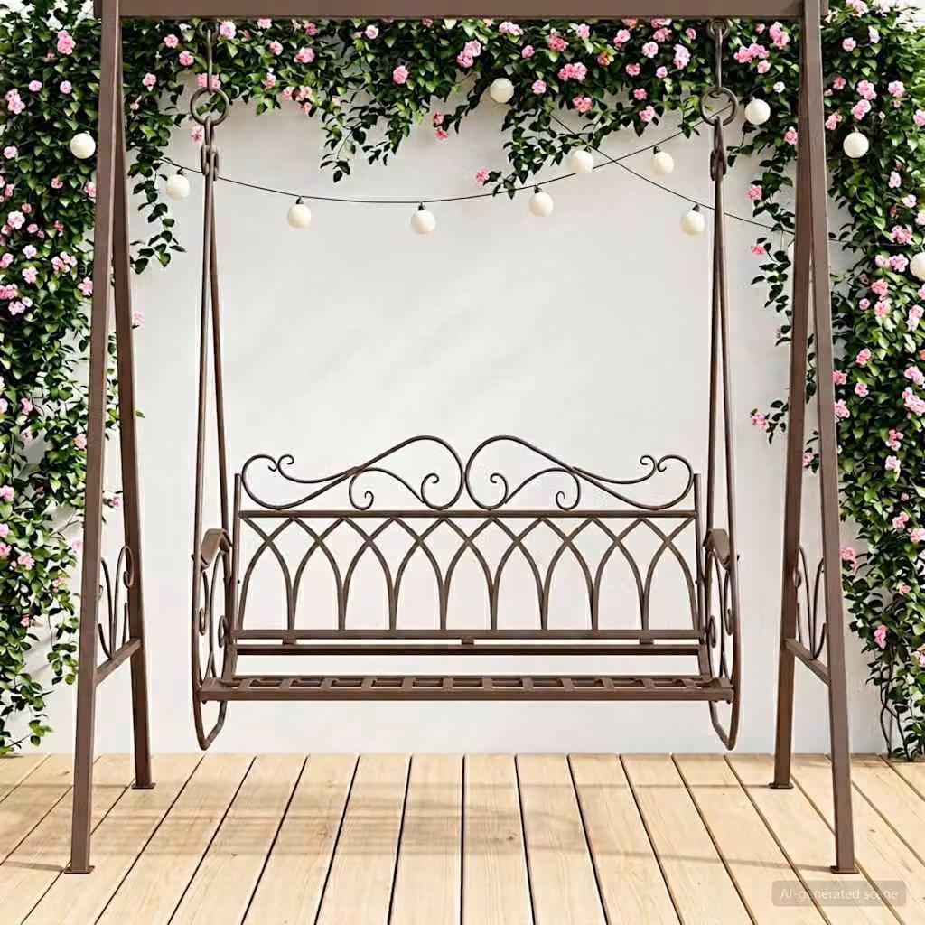 Panchina a dondolo vidaXL in acciaio verniciato a polvere marrone L: 112 cm, P: 60 cm, H: 126,5 cm