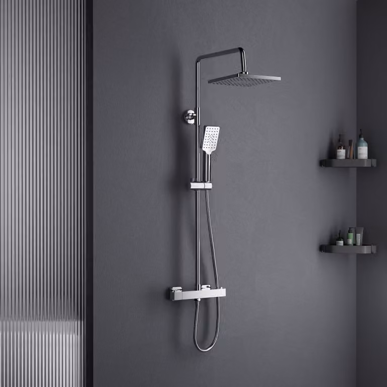Set doccia termostatico regolabile in altezza con soffione a pioggia - Cromo