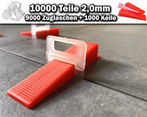 9000 linguette di trazione 2,0 mm + 1000 cunei - Sistema di livellamento piastrelle KACHEL GOTT®