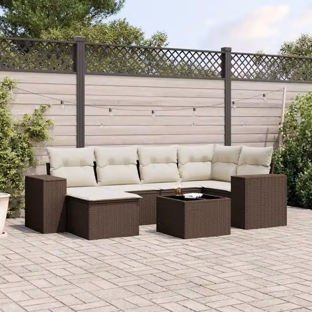Set Divani da Giardino 7 pz con Cuscini Marrone in Polyrattan 3255210