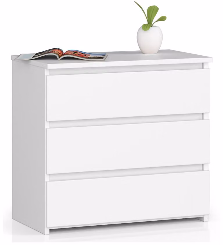 Comò CL3 bianco in stile minimalista con 3 cassetti 60 cm
