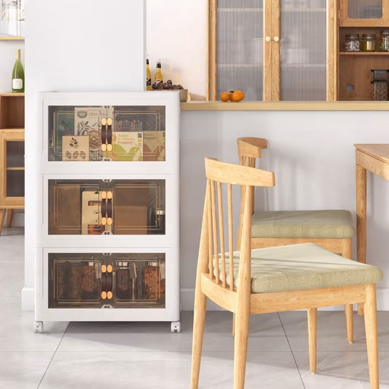 Costway Set di contenitori impilabili pieghevole con coperchi e ruote bloccabili, Mobile in PP Bianco L: 49,5 cm, P: 31,5 cm, H: 86 cm