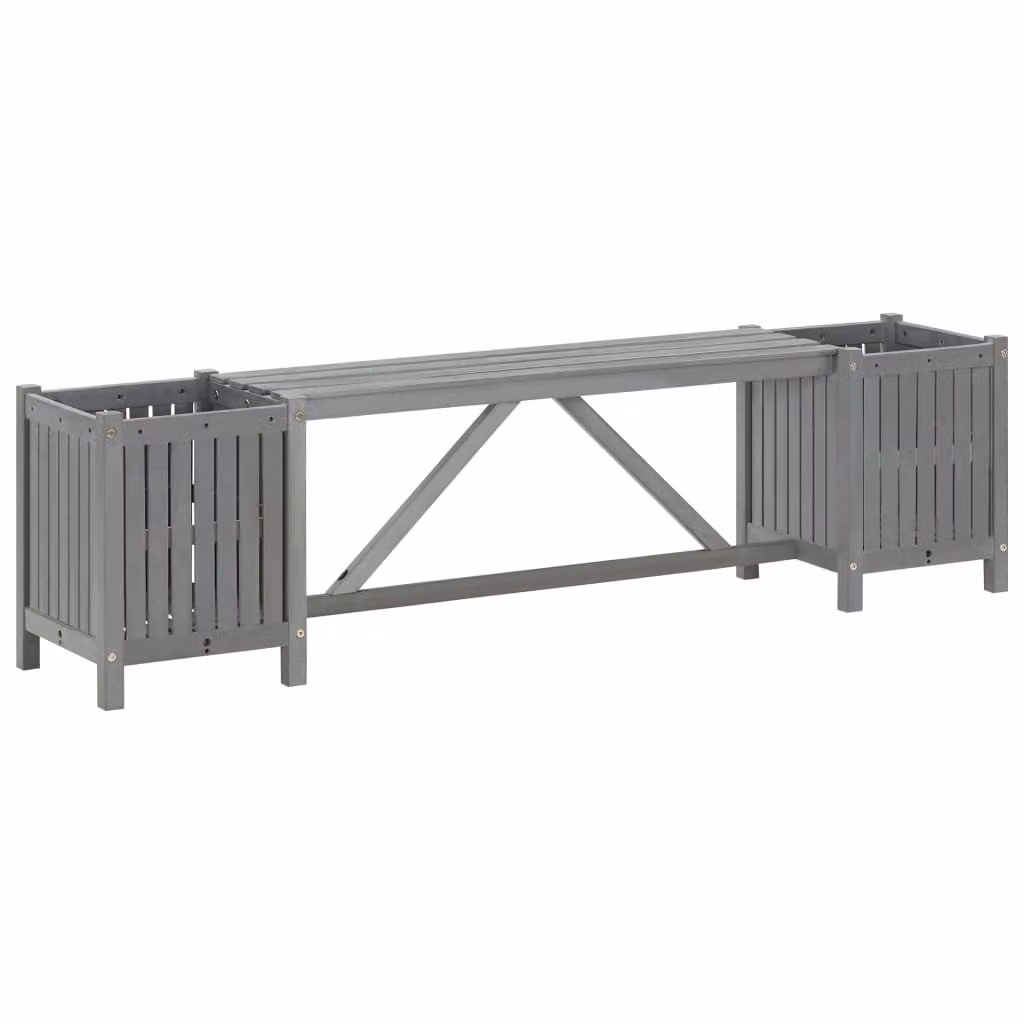 The Living Store Panca da giardino con 2 fioriere 150 cm in legno massiccio di acacia grigio
