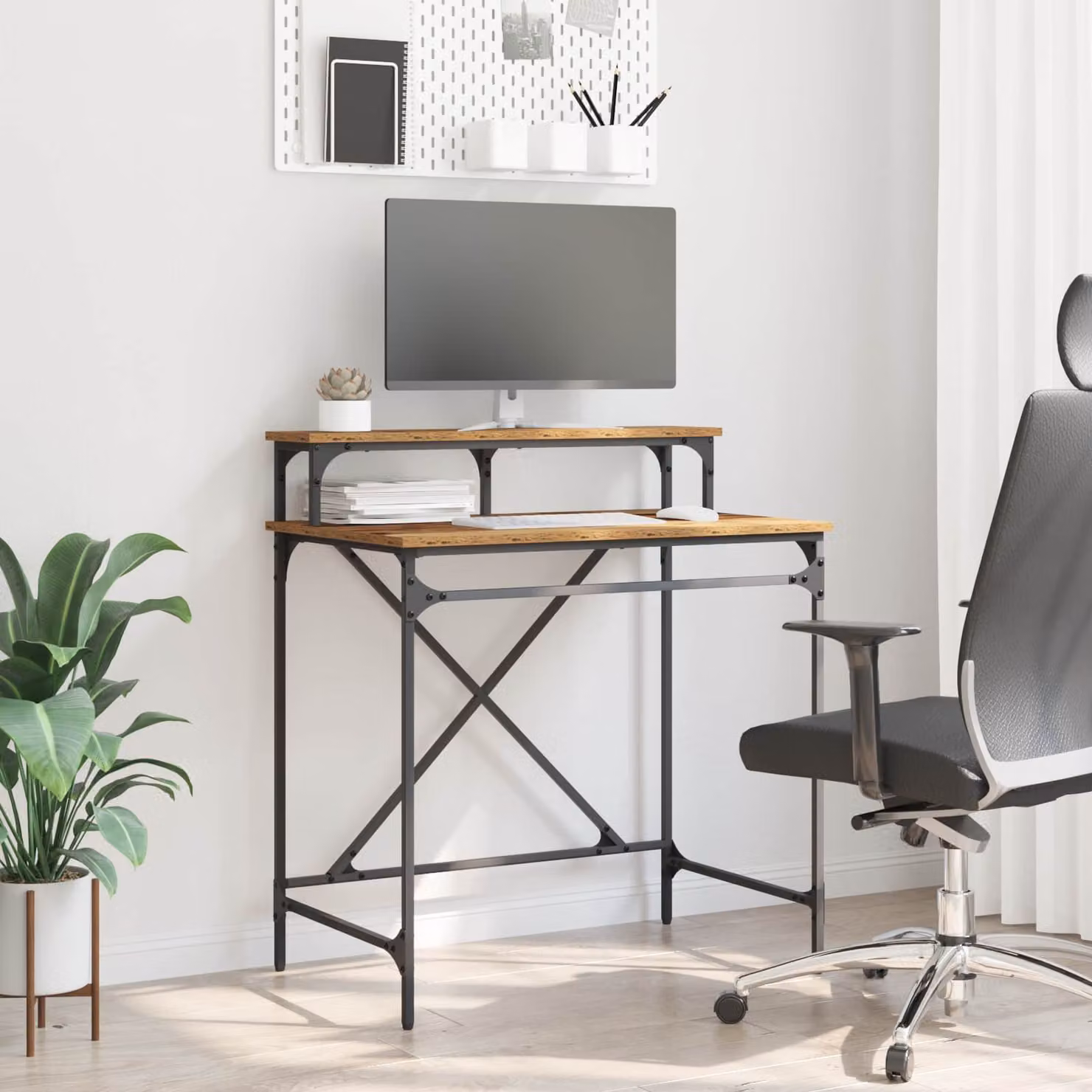 Scrivania in stile industriale vidaXL in legno e metallo, colore marrone, L 80 x P 50 x H 90 cm