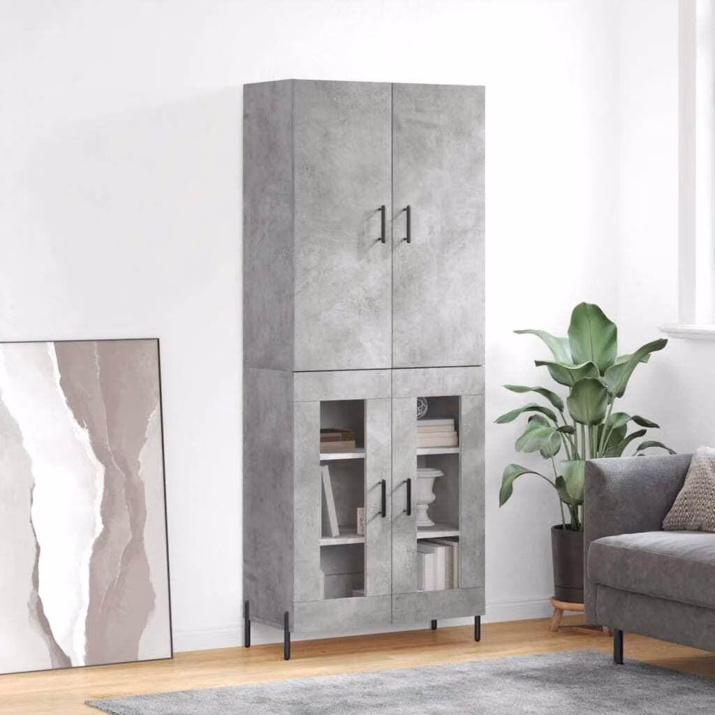 vidaXL Credenza grigio cemento 69,5x34x180 cm materiale a base di legno