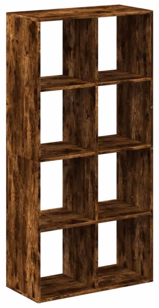 Scaffale portaoggetti con 8 scomparti in legno di quercia affumicato