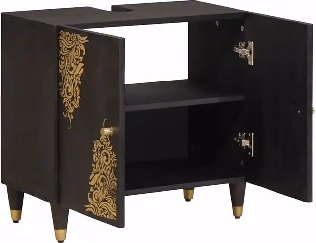 Mobile da Bagno Moderno con Ante a Battente Nero e Oro, L: 62 cm, P: 33 cm, H: 58 cm