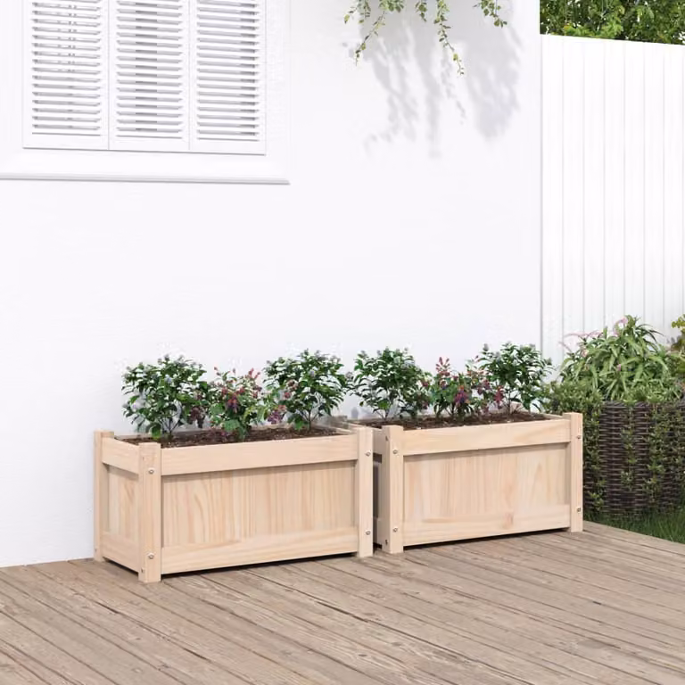 Set di 2 fioriere da giardino vidaXL in legno di pino color marrone e beige