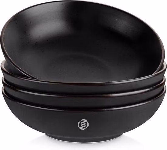 Piatti profondi per pasta e spaghetti Equivera in ceramica nera, lavabili in lavastoviglie e adatti al microonde