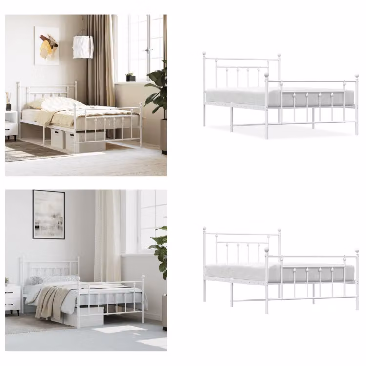 vidaXL Giroletto con testiera e pediera in metallo bianco 100x200 cm - Giroletto - Cornici per letti - Giroletto - Letto