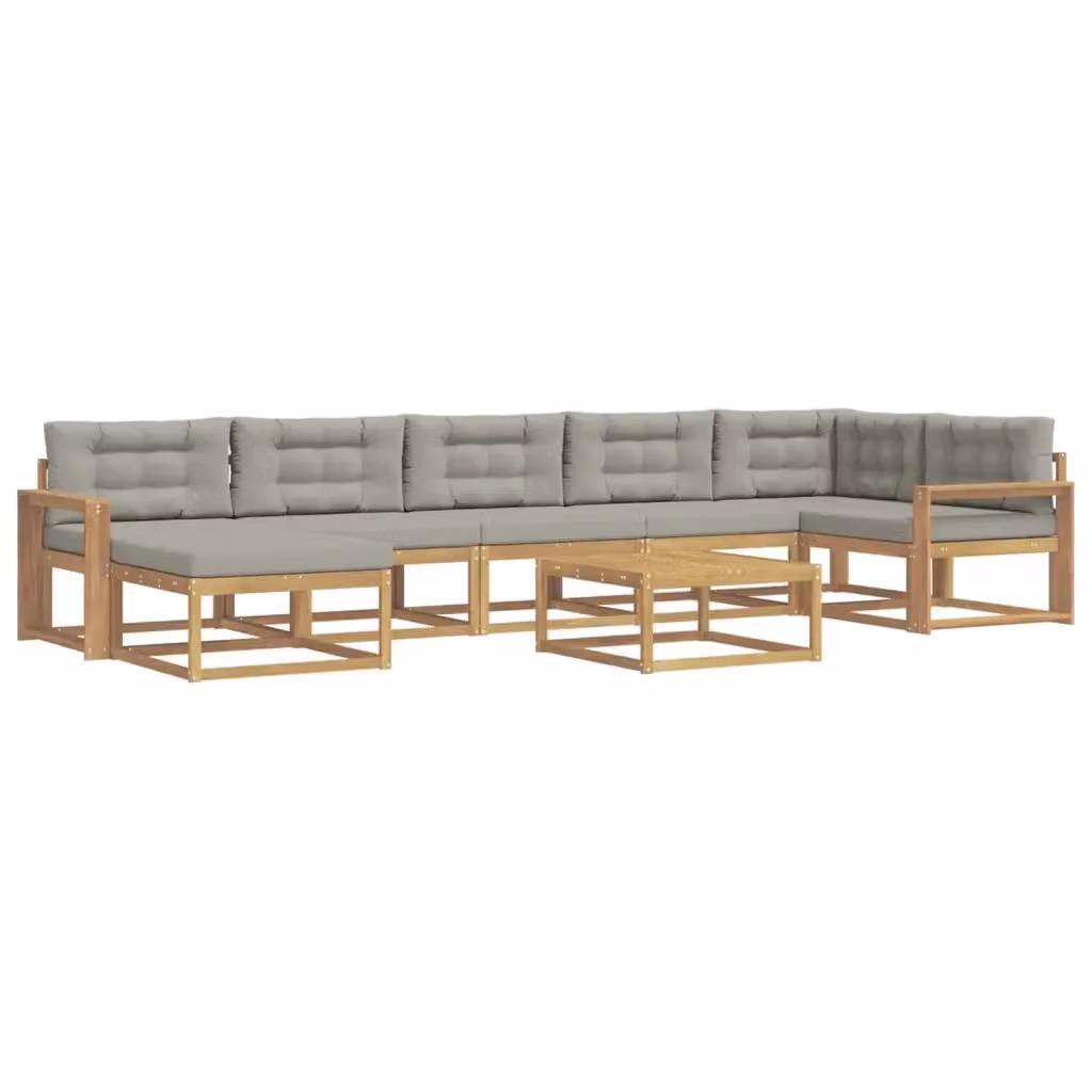 Set di divani da esterno vidaXL 8 pezzi in legno di acacia con cuscini Bianco e Grigio – 2